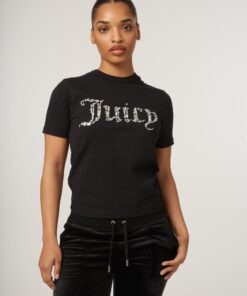 Juicy Couture Diamante Jewel Logo Girlfriend T-shirt Black