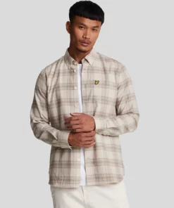 Lyle & Scott  Regular Fit Tonal Check Flannel Shirt Light Mist/ Heritage Taupe