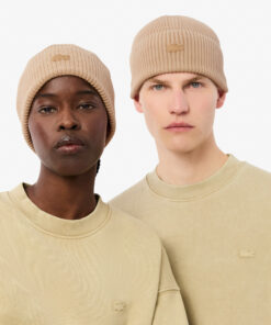 Lacoste Ribbed Cotton Beanie Beige