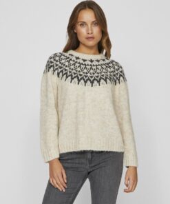 Vila Ejla Jaquard Knit Top Super Light Natural Melange