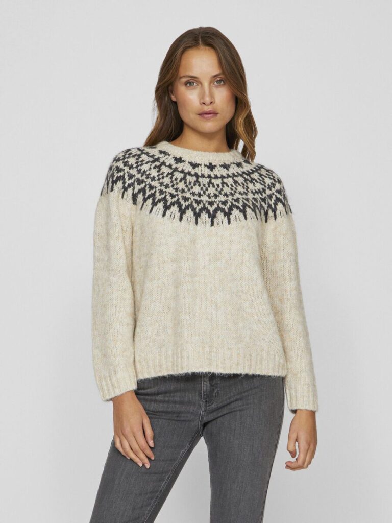 Vila Ejla Jaquard Knit Top Super Light Natural Melange