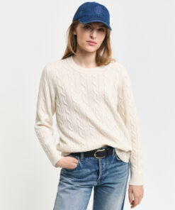 Gant Woman Lambswool Cable C-Neck Cream