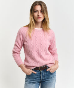 Gant Woman Lambswool Cable C-Neck Dusty Pink