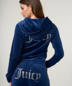 Juicy Couture Classic Velour Madison Hoodie Blue Depths